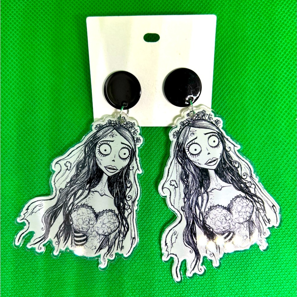 Corpse Bride long Dangle acrylic Halloween Goth unisex earrings 🖤♥️